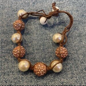 Vintage rose gold colored pearl bracelet 90s y2k bohemian festival brown string